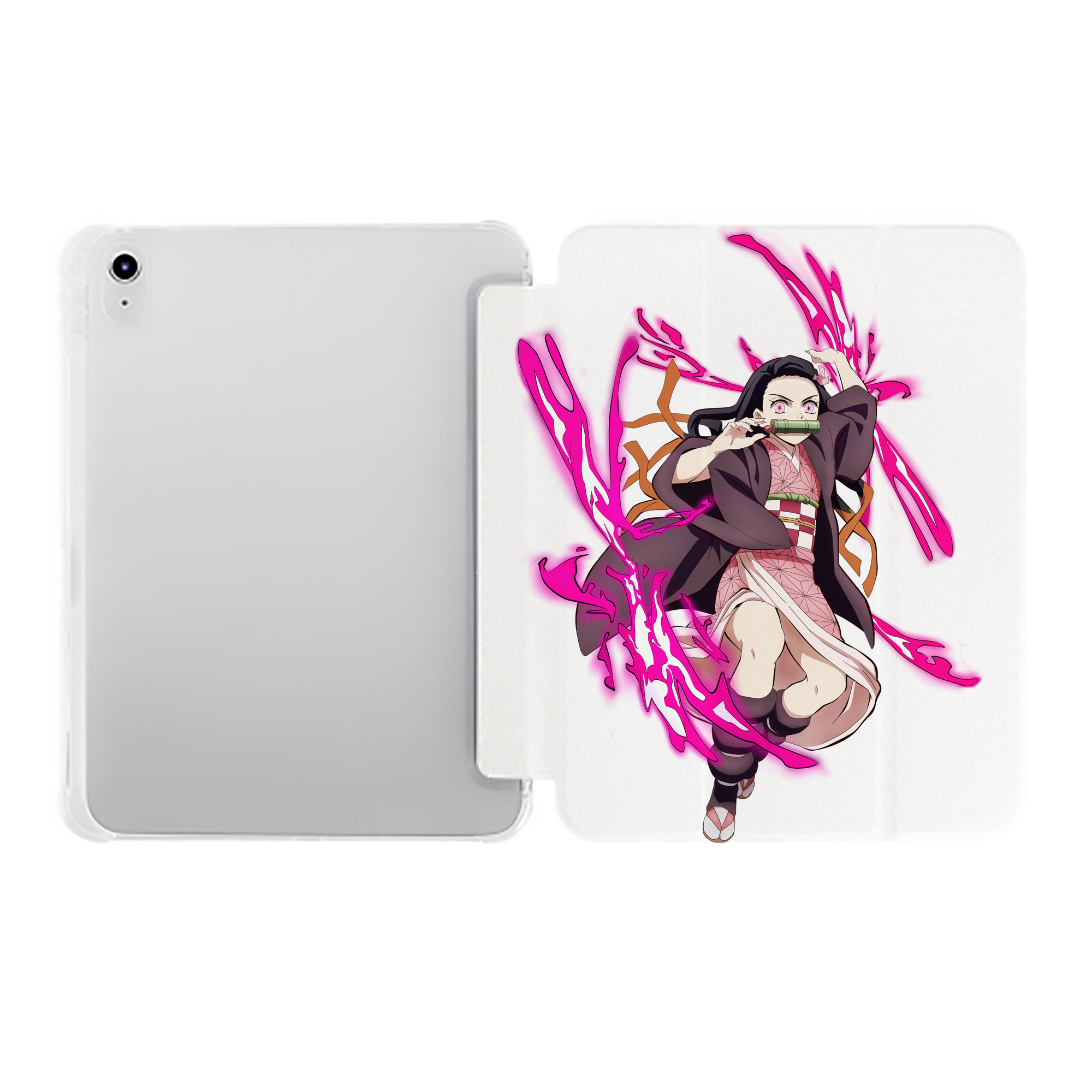 （画像用） 鬼滅の刃（きめつのやいば）竈門 禰󠄀豆子／かまど ねずこ Kamado Nezuko IPad ケース ペン収納付き 三つ折りスタンド PUレザー×シリコン 対応機種9.5/10.5/10.9インチ